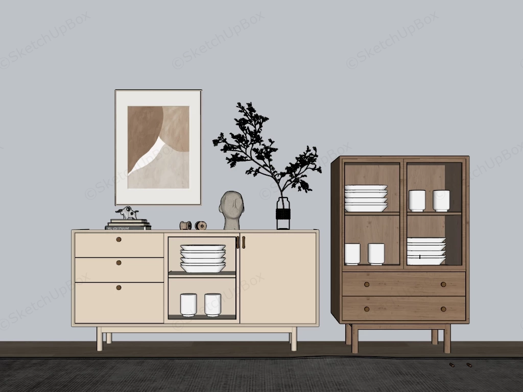 Modern Sideboards With Glass Doors sketchup model preview - SketchupBox