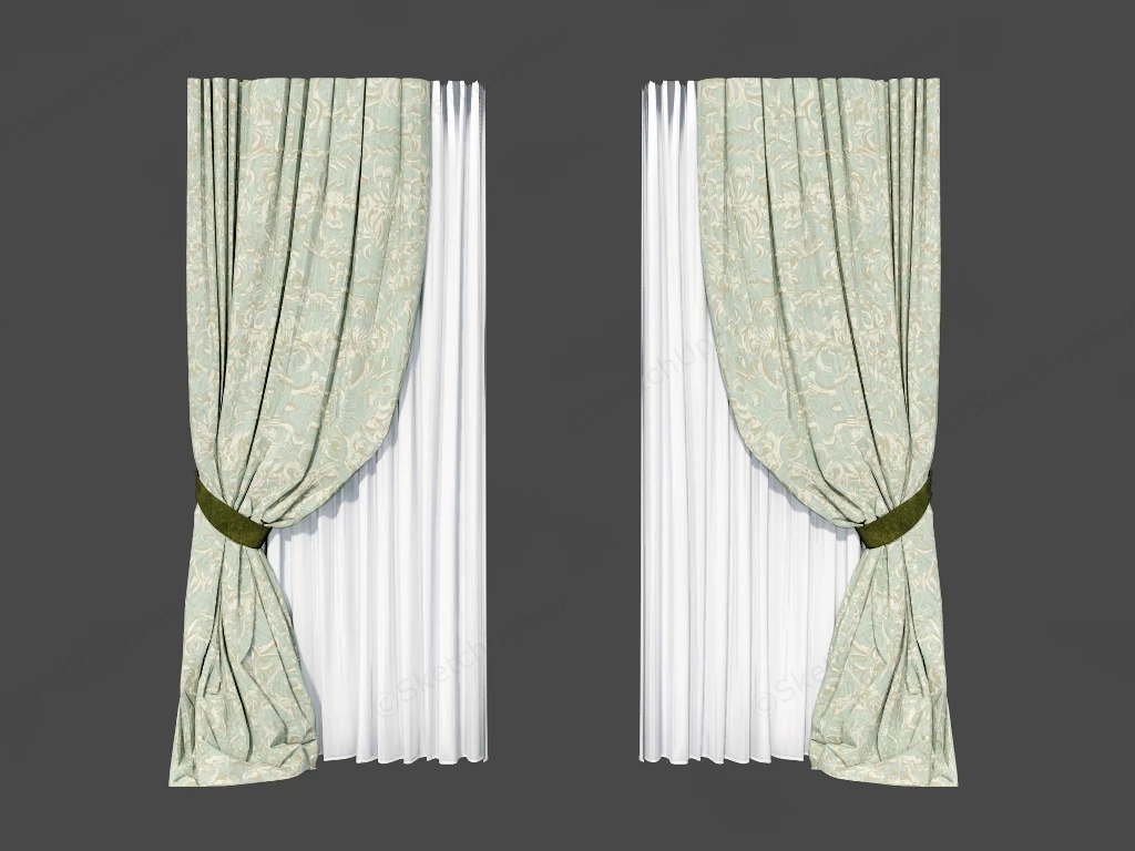 Light Green Blackout Curtains And Sheers sketchup model preview - SketchupBox
