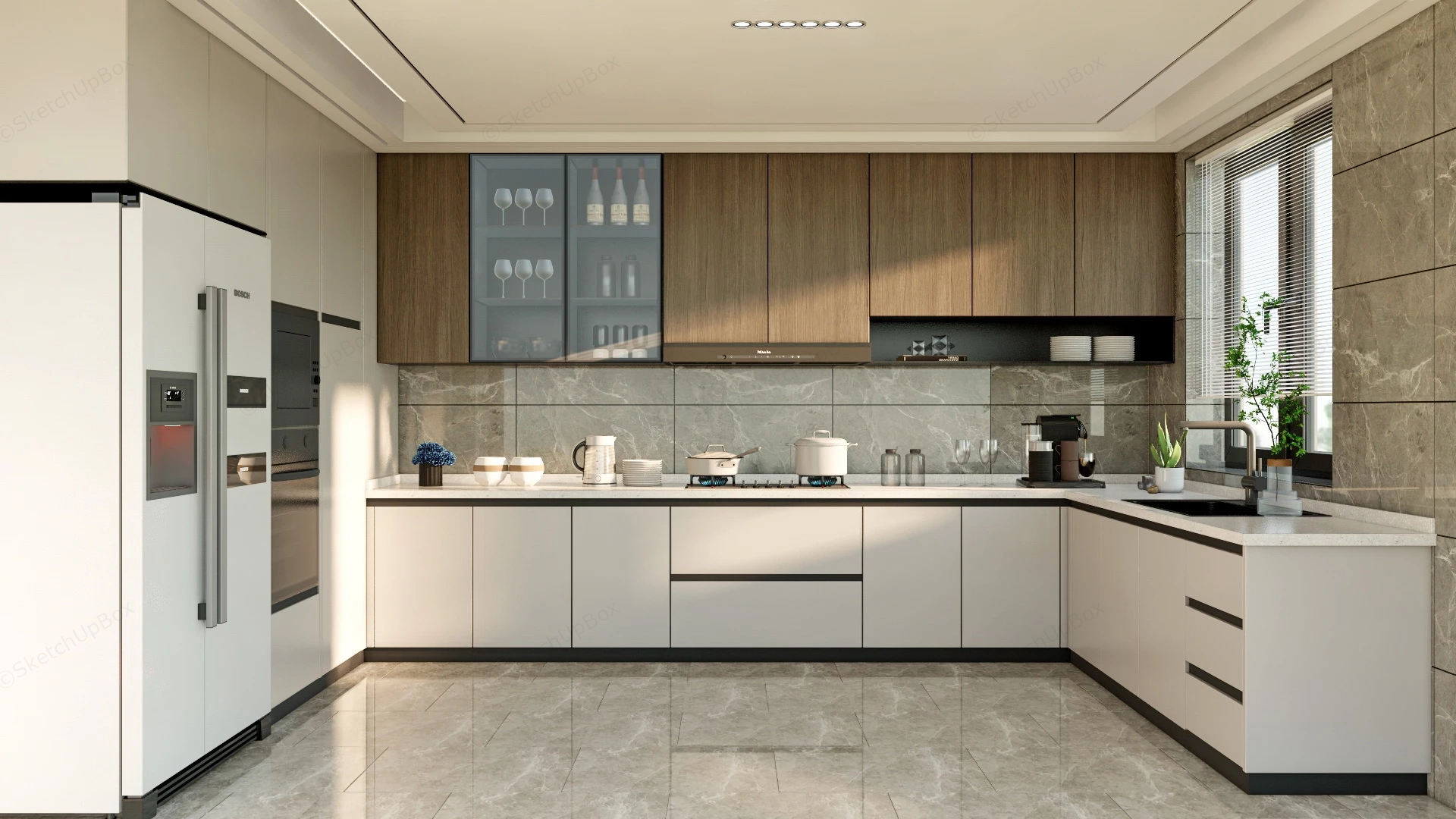 Modern U Shaped Kitchen Design sketchup model preview - SketchupBox