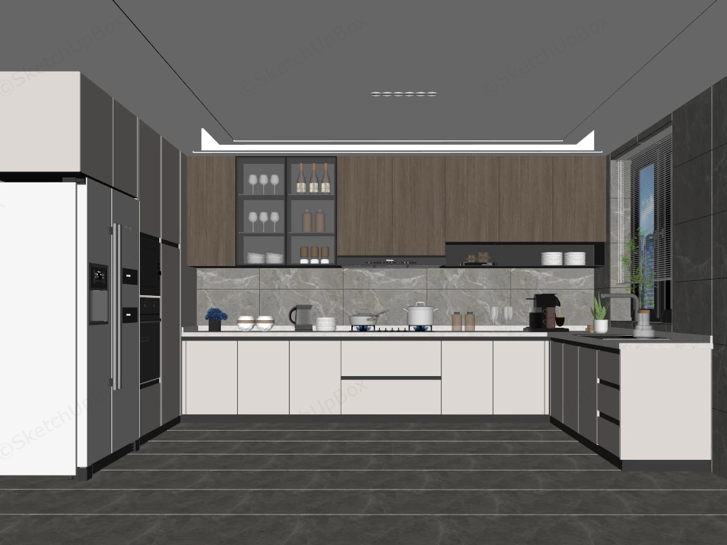 Modern U Shaped Kitchen Design sketchup model preview - SketchupBox
