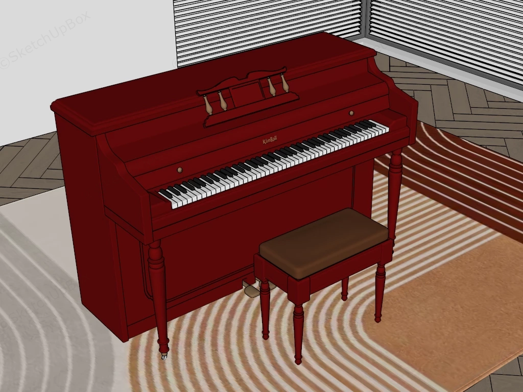 Red Upright Piano sketchup model preview - SketchupBox