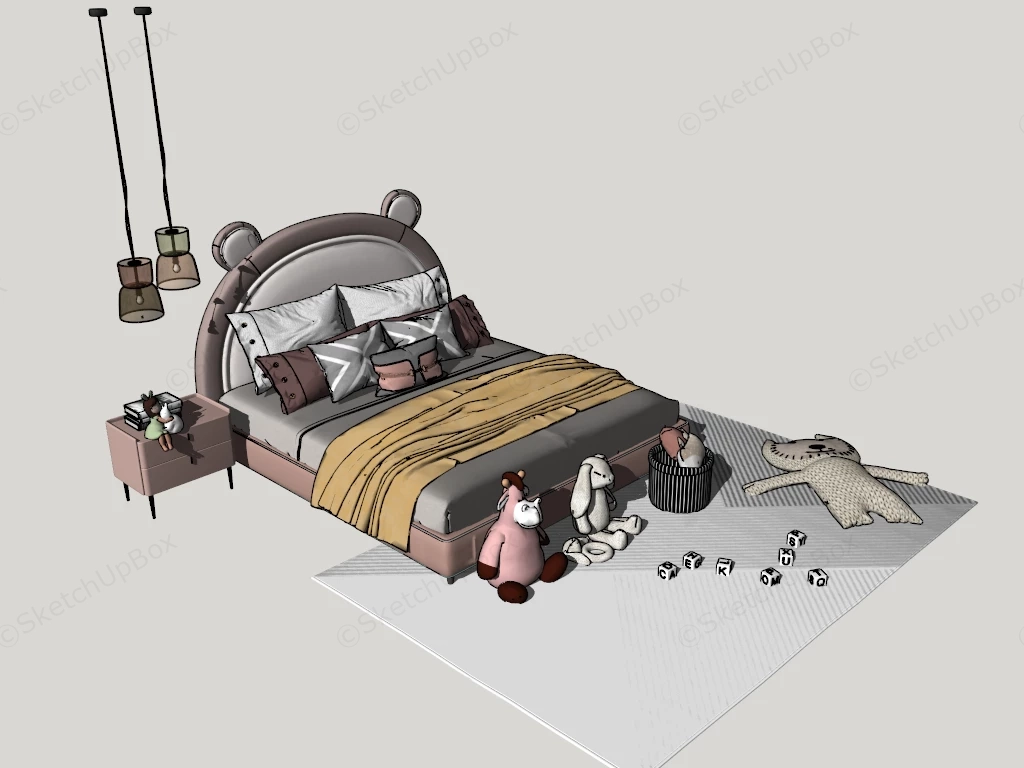 Teen Girl Room Bed sketchup model preview - SketchupBox