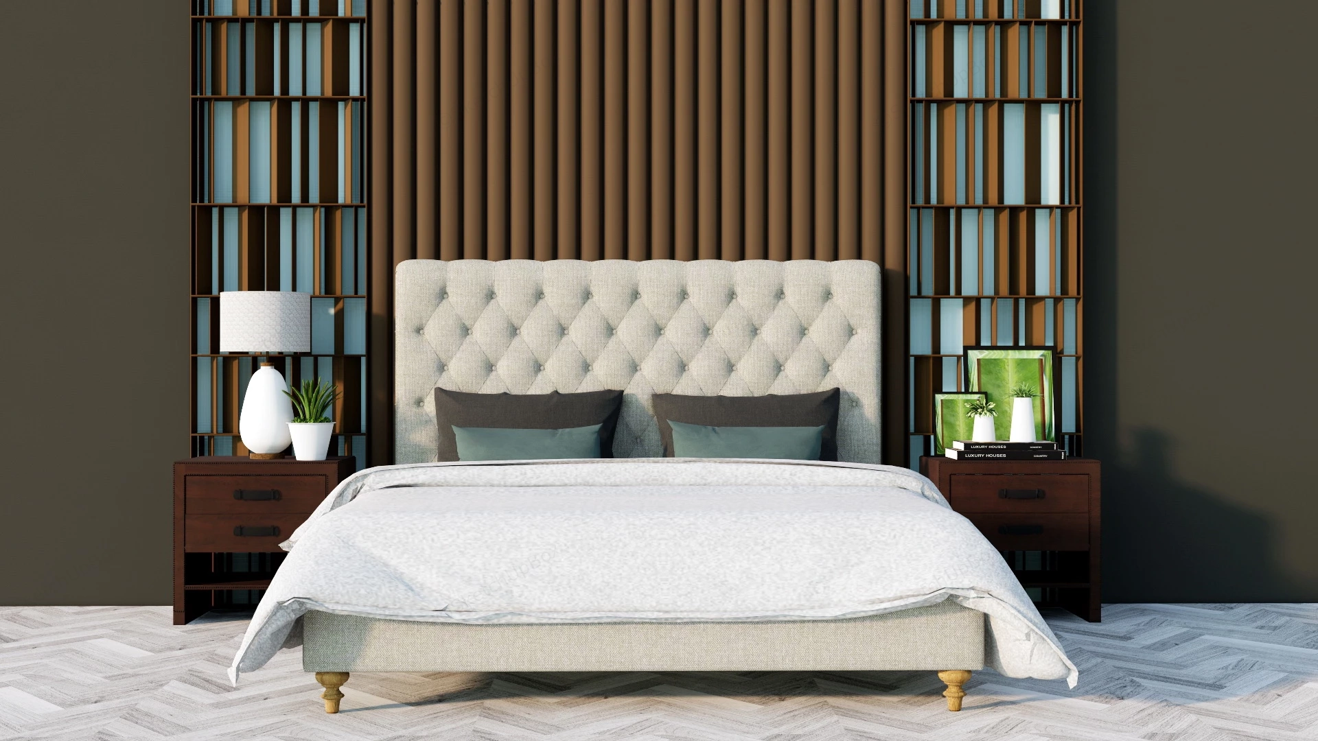 Traditional Bed With Accent Wall Idea sketchup model preview - SketchupBox