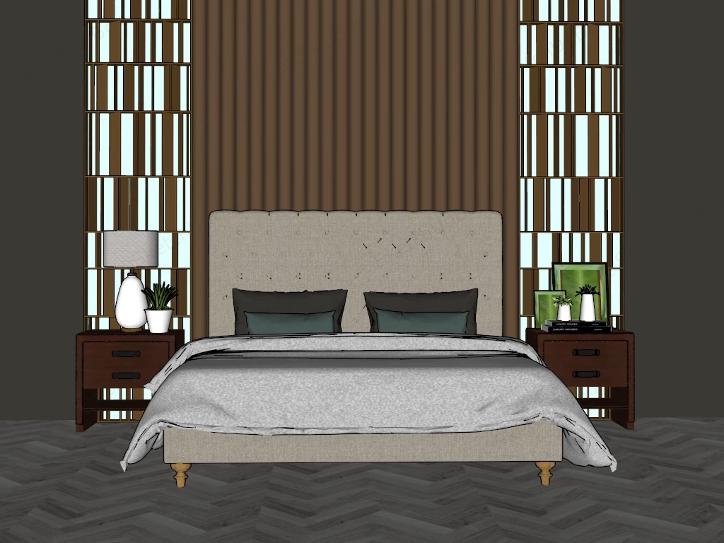 Traditional Bed With Accent Wall Idea sketchup model preview - SketchupBox