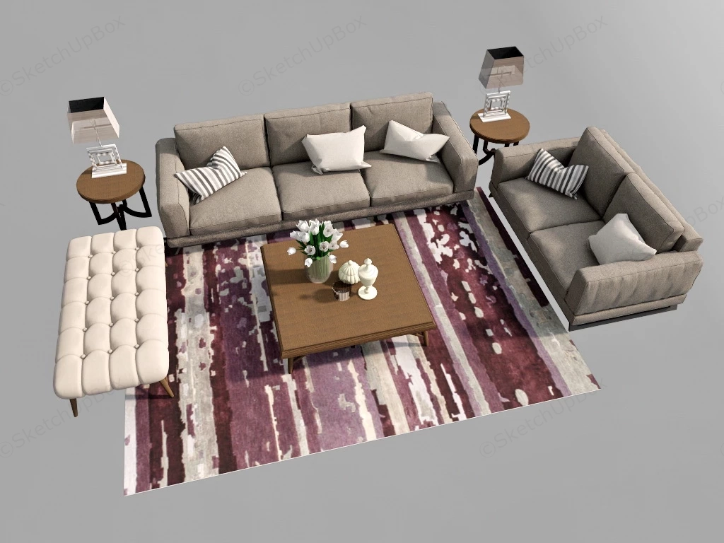 Fabric Living Room Sofa Set sketchup model preview - SketchupBox