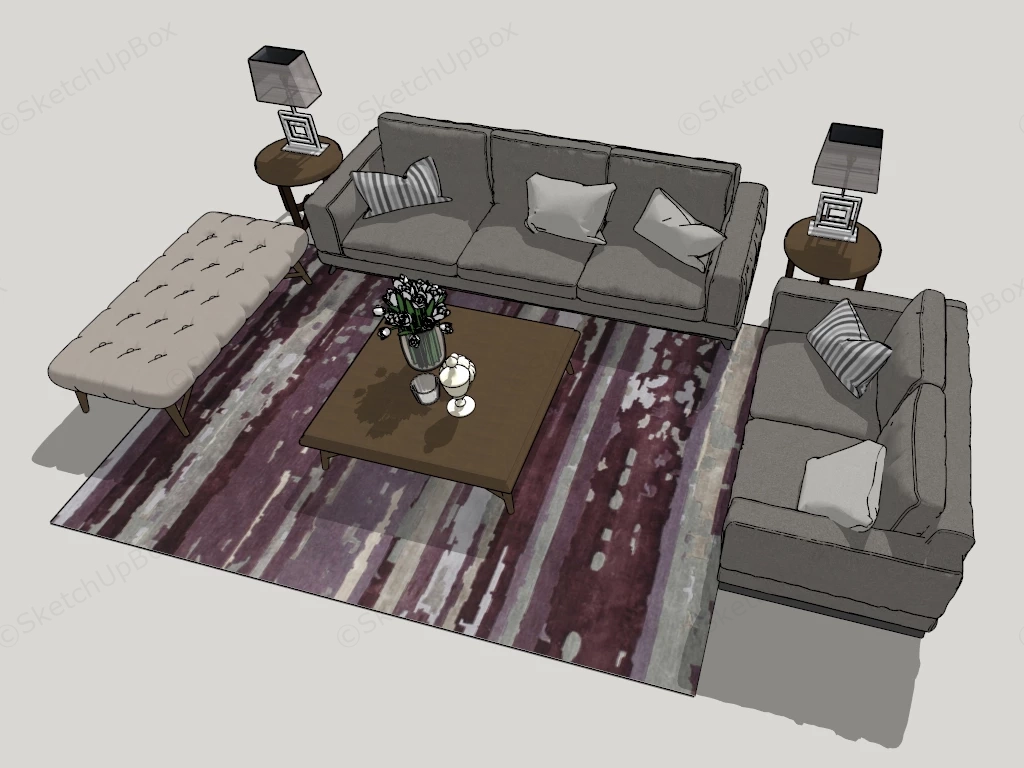 Fabric Living Room Sofa Set sketchup model preview - SketchupBox