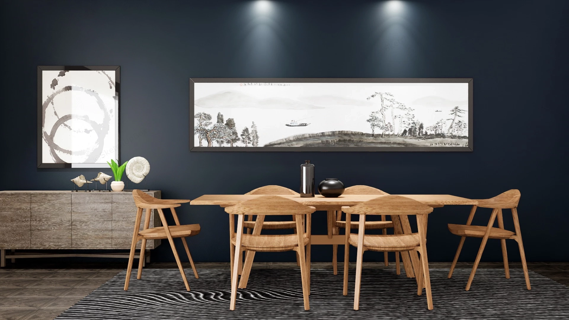 Zen Dining Room sketchup model preview - SketchupBox