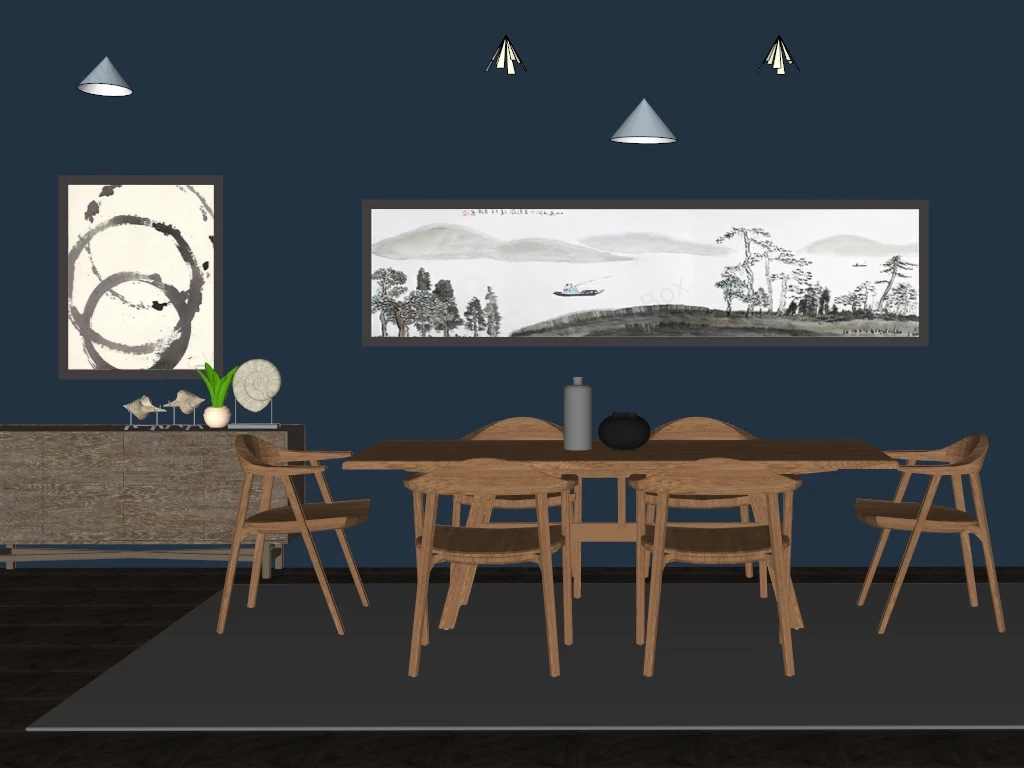 Zen Dining Room sketchup model preview - SketchupBox