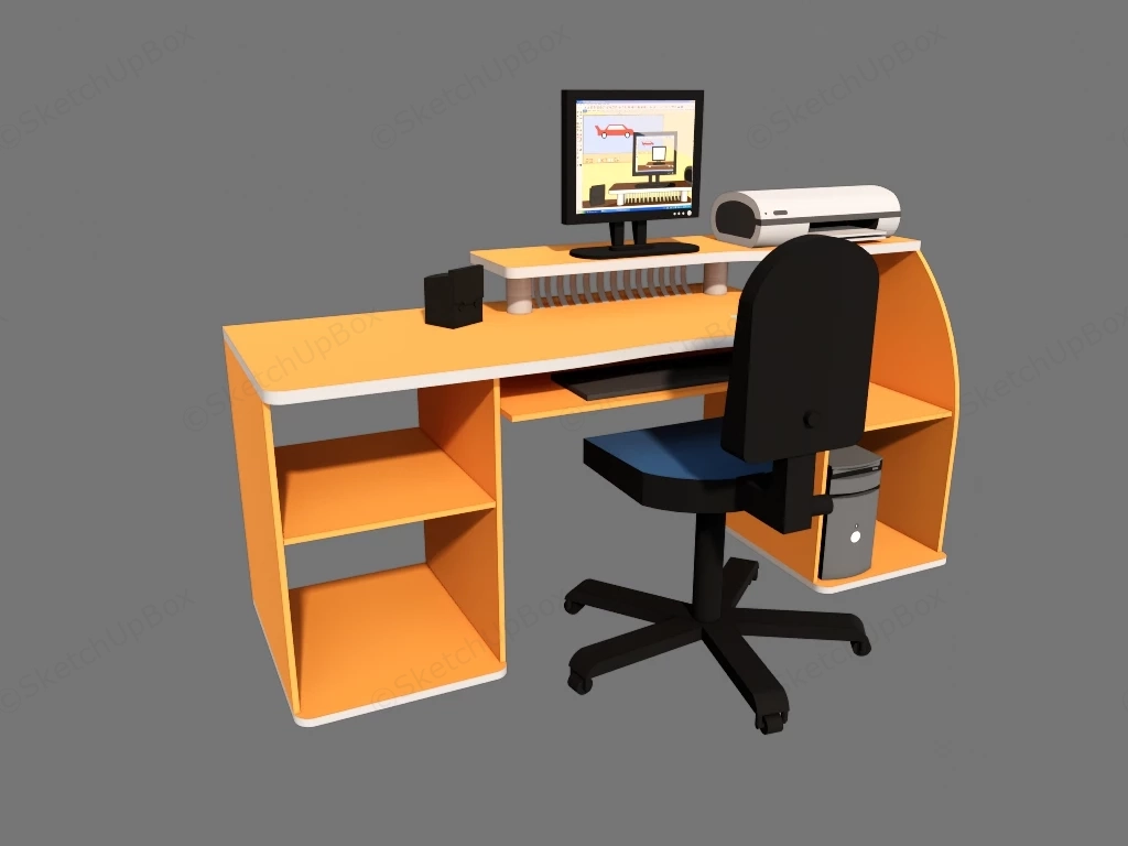 Orange Computer Desk sketchup model preview - SketchupBox