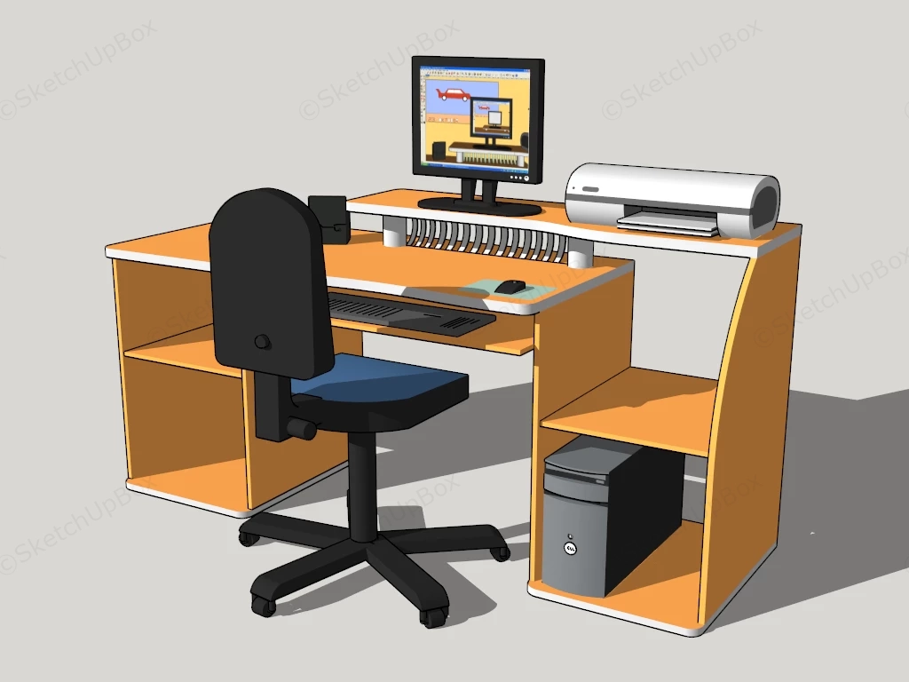 Orange Computer Desk sketchup model preview - SketchupBox