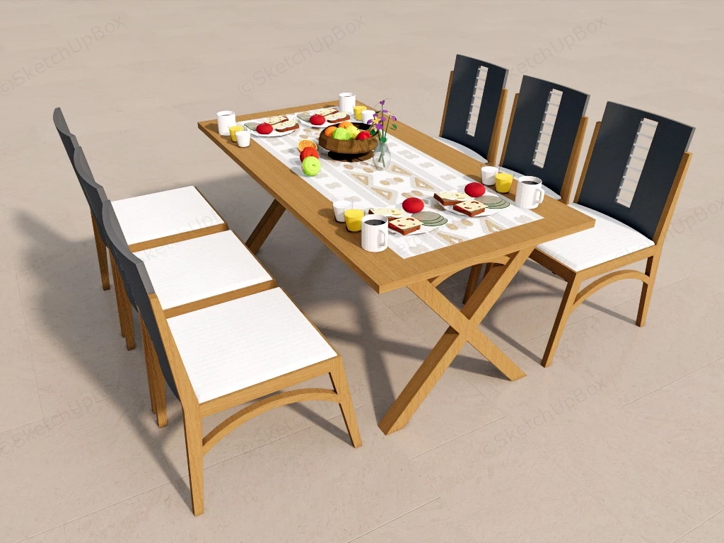 7 Piece Wood Dining Table Set sketchup model preview - SketchupBox