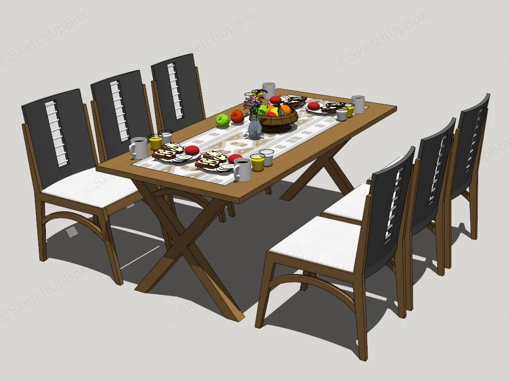 7 Piece Wood Dining Table Set sketchup model preview - SketchupBox