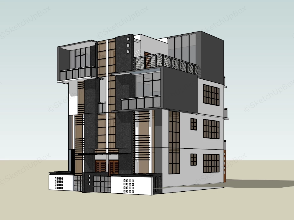Modern Duplex House sketchup model preview - SketchupBox