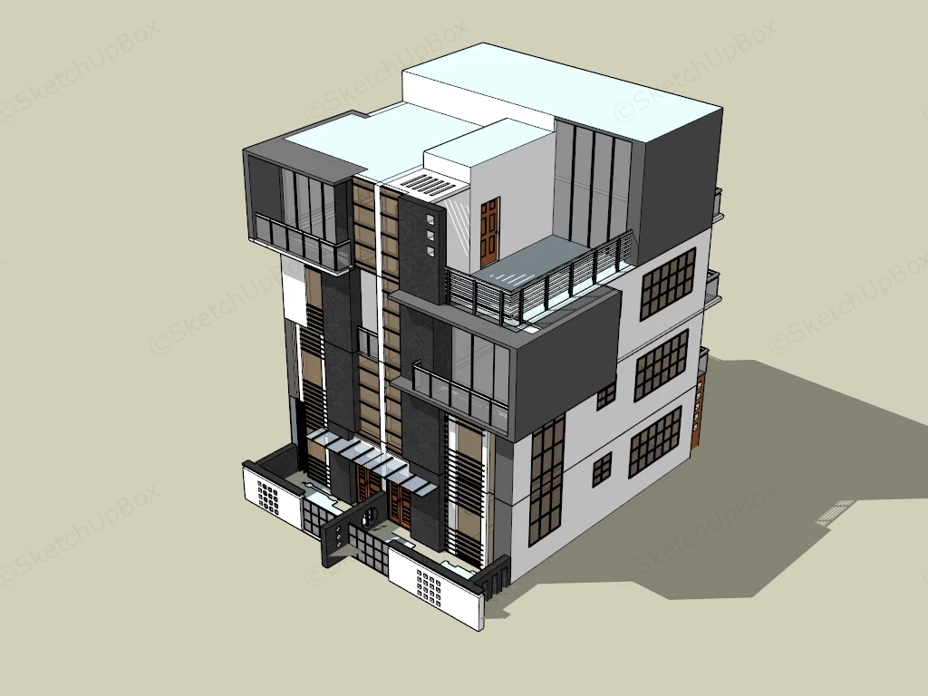Modern Duplex House sketchup model preview - SketchupBox