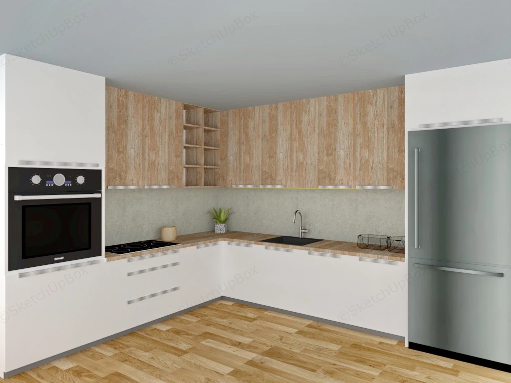 White And Wood Kitchen sketchup model preview - SketchupBox