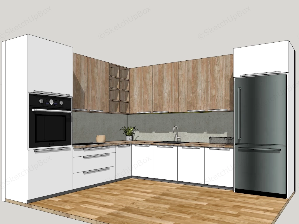 White And Wood Kitchen sketchup model preview - SketchupBox