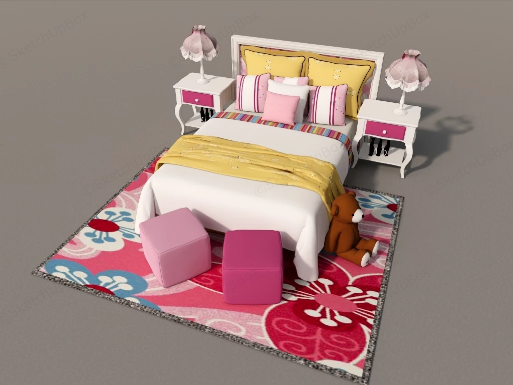 Teen Girls Bedroom Set sketchup model preview - SketchupBox
