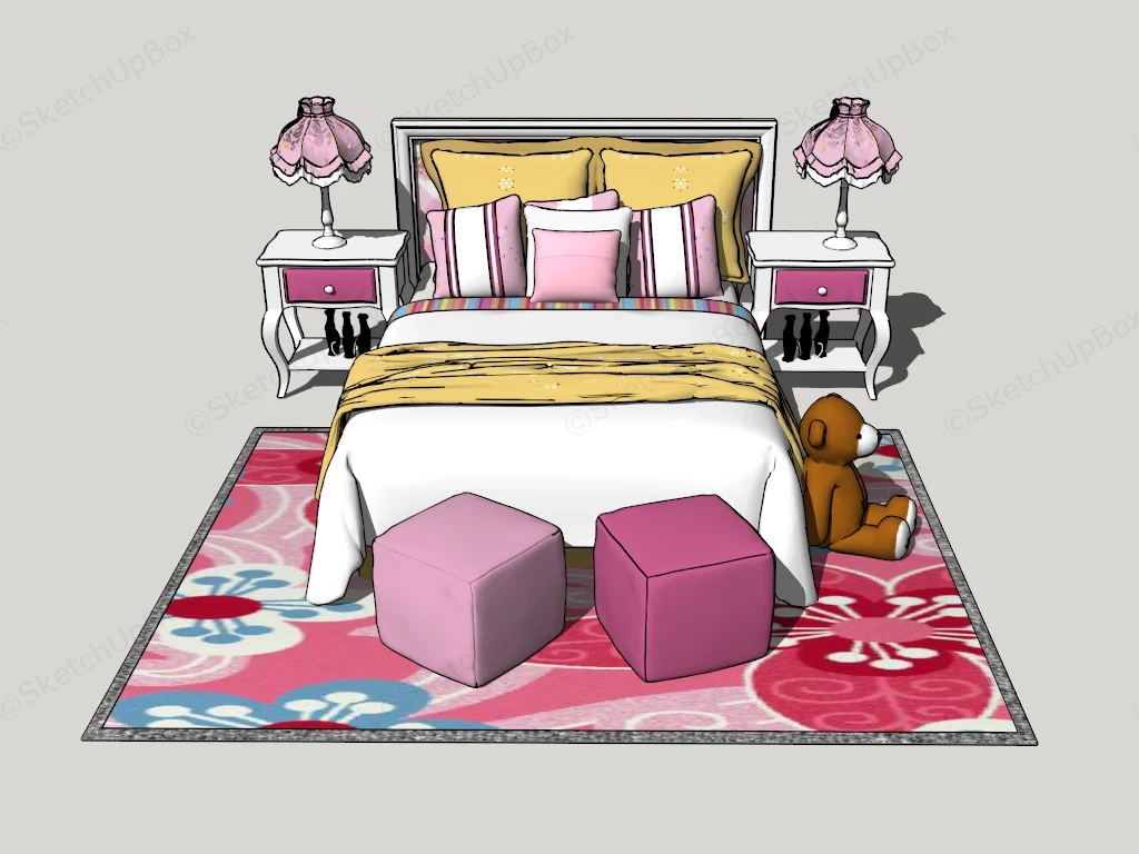 Teen Girls Bedroom Set sketchup model preview - SketchupBox