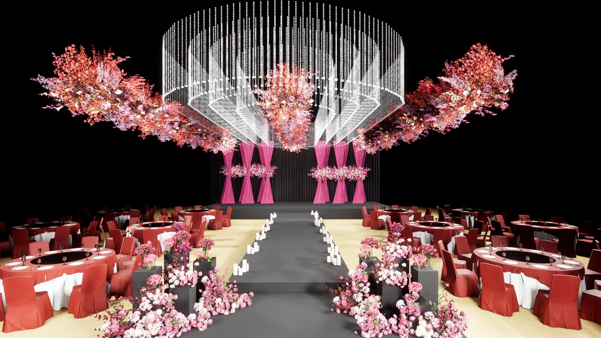 Luxury Pink Wedding Venue And Reception sketchup model preview - SketchupBox