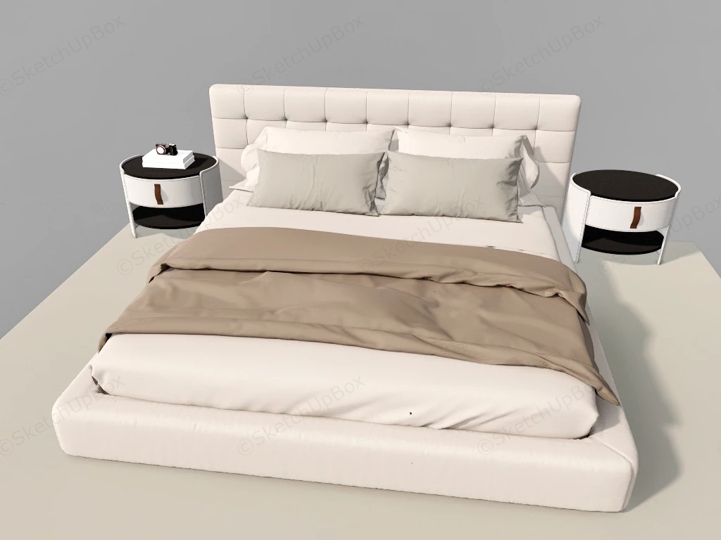 Upholstered Bed And Nightstand Set sketchup model preview - SketchupBox