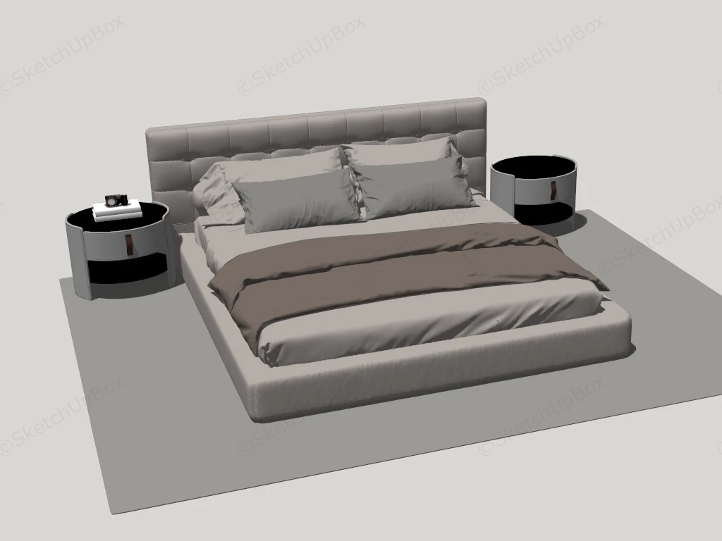 Upholstered Bed And Nightstand Set sketchup model preview - SketchupBox