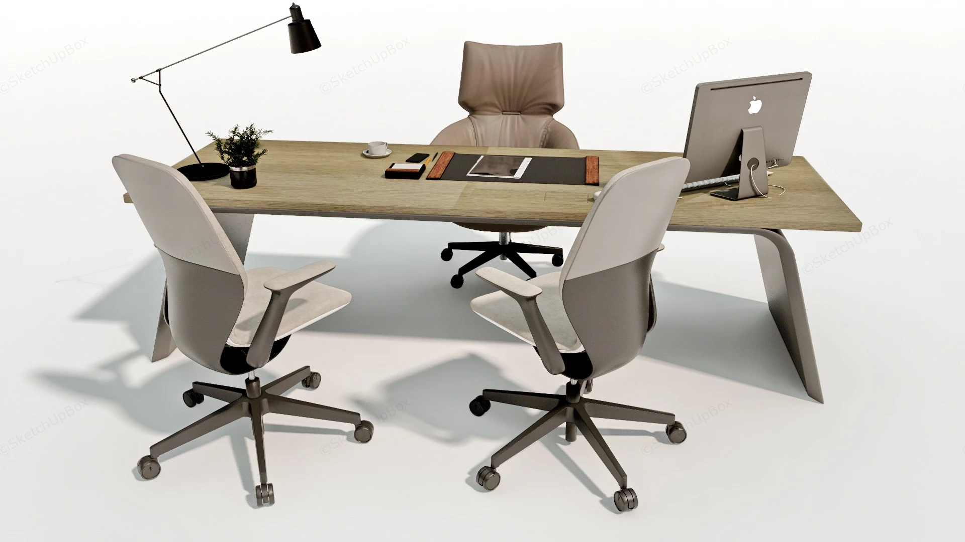 Modern Executive Office Desk And Chairs sketchup model preview - SketchupBox