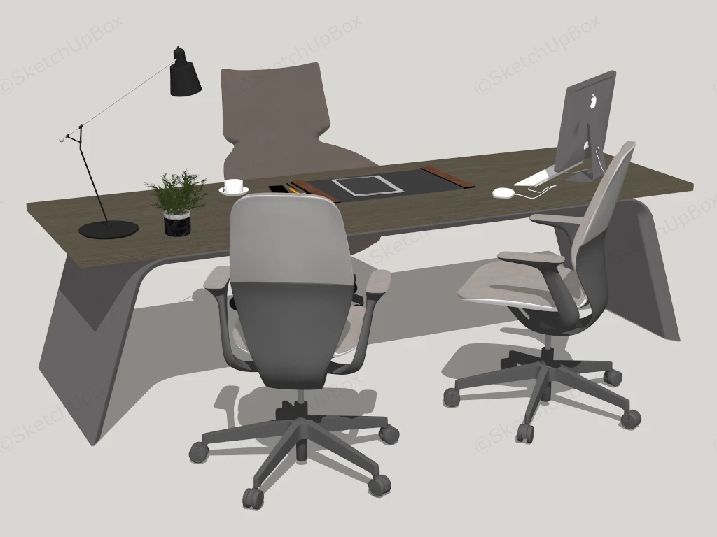 Modern Executive Office Desk And Chairs sketchup model preview - SketchupBox