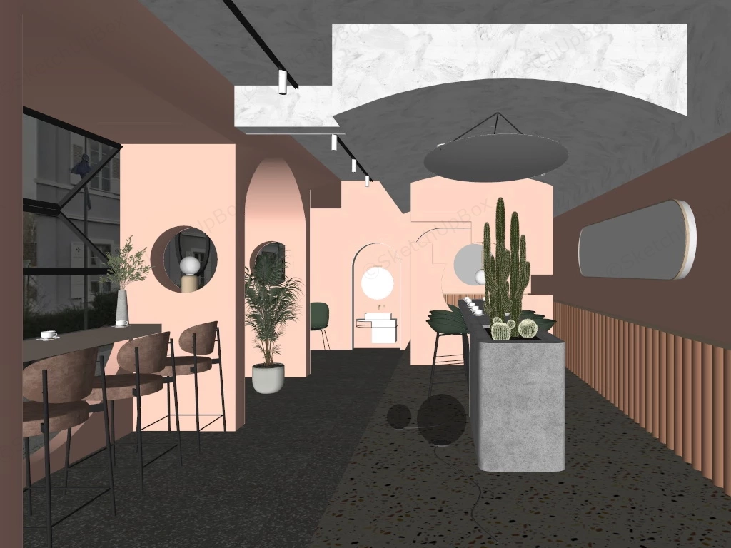 Small Pink Coffee Shop sketchup model preview - SketchupBox