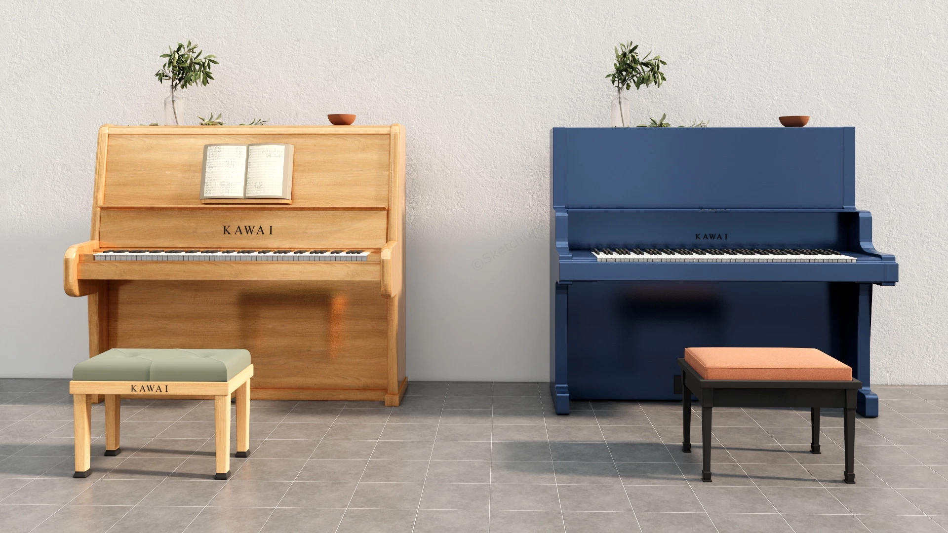 Kawai Upright Pianos sketchup model preview - SketchupBox