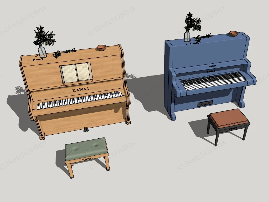 Kawai Upright Pianos sketchup model preview - SketchupBox