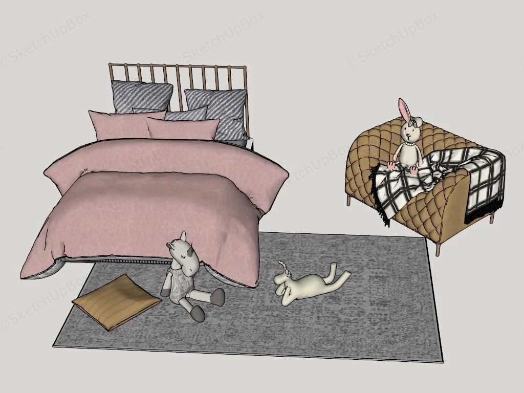 Kids Full Bed sketchup model preview - SketchupBox