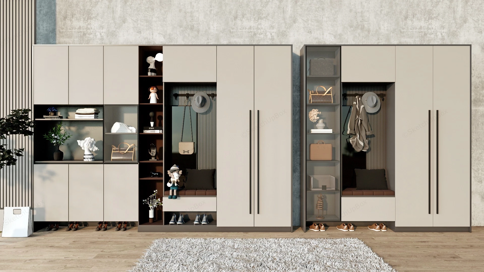 Modern Minimalist Entryway Storage Ideas sketchup model preview - SketchupBox