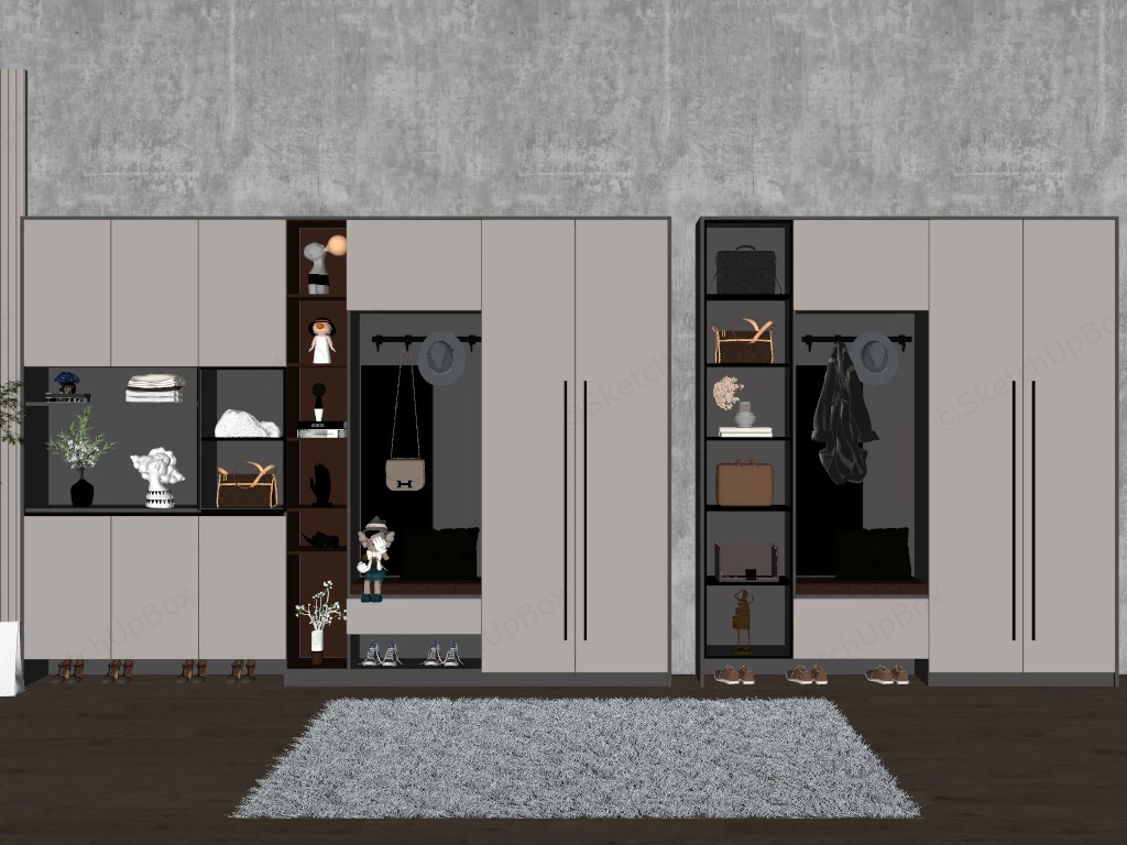 Modern Minimalist Entryway Storage Ideas sketchup model preview - SketchupBox