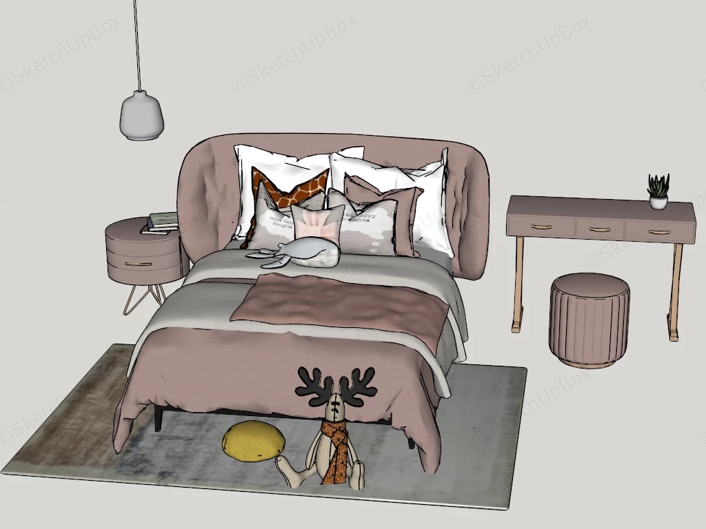 Girls Bedroom Furniture Idea sketchup model preview - SketchupBox