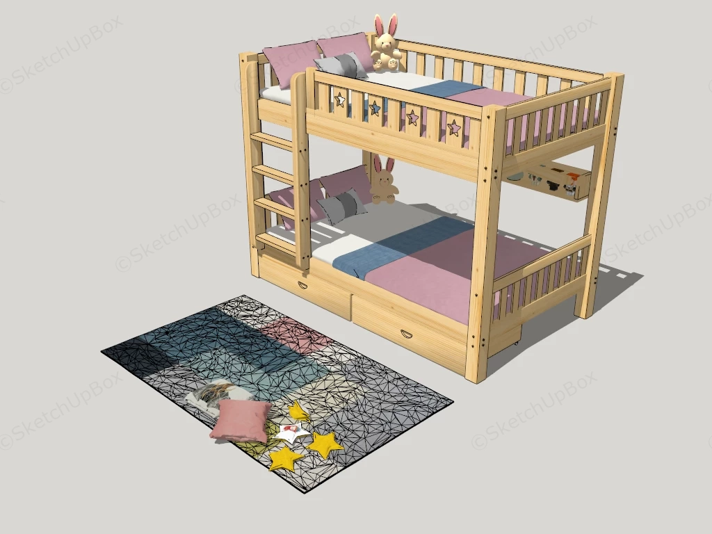 Solid Wood Bunk Beds sketchup model preview - SketchupBox