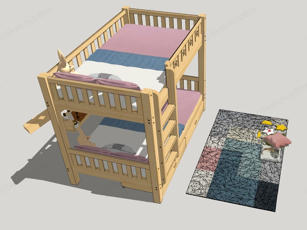 Solid Wood Bunk Beds sketchup model preview - SketchupBox