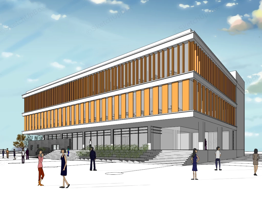 Modern Library Building Design sketchup model preview - SketchupBox