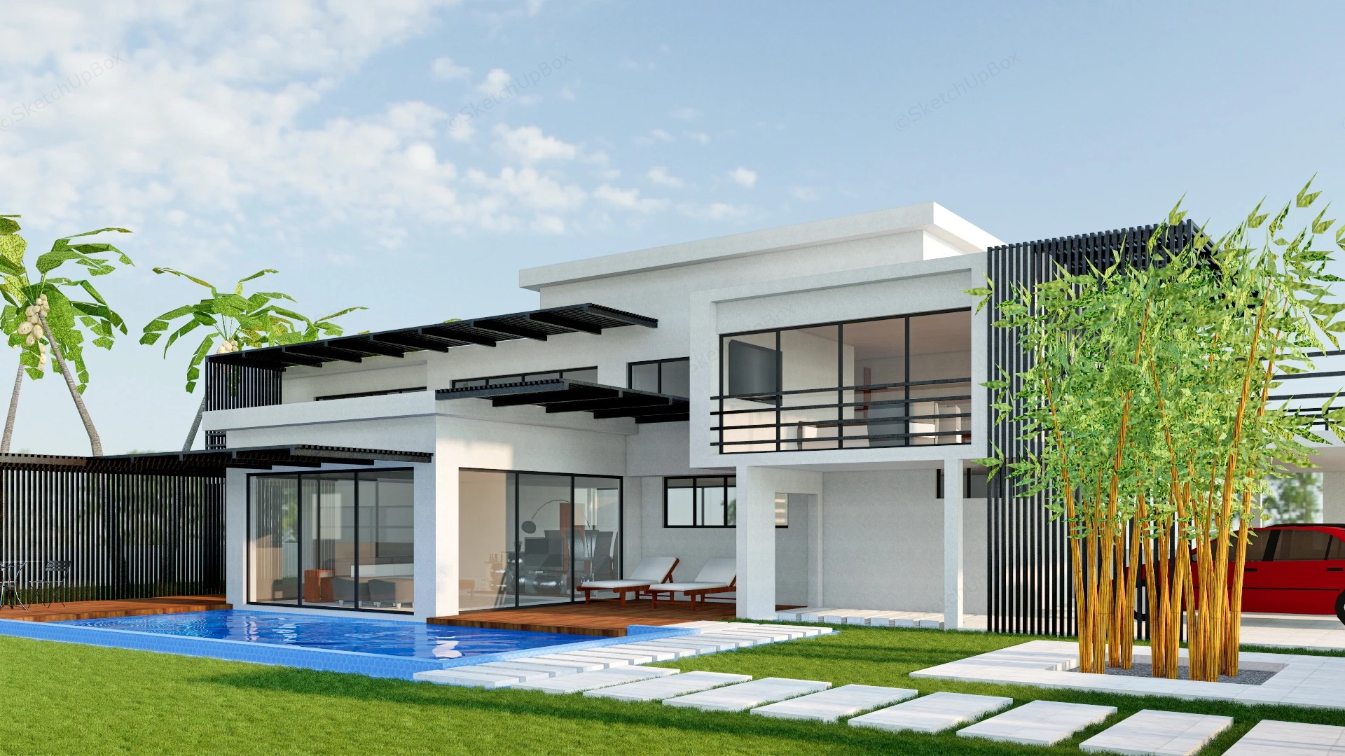 Modern Tropical House sketchup model preview - SketchupBox