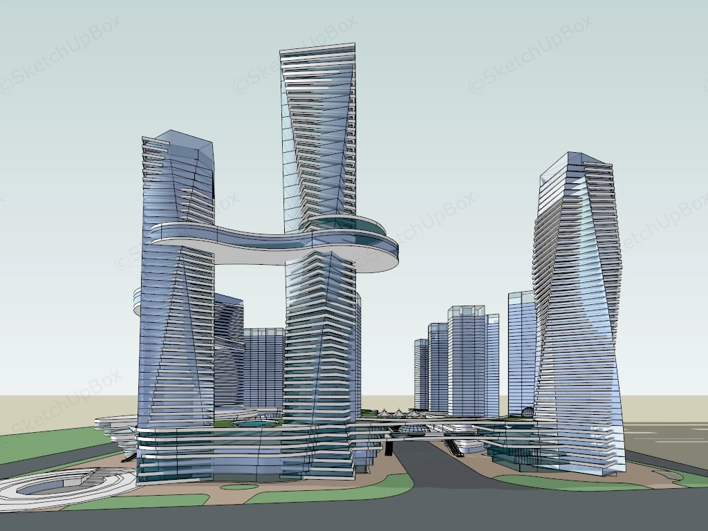 Modern CBD Office & Apartment Architecture Concept sketchup model preview - SketchupBox