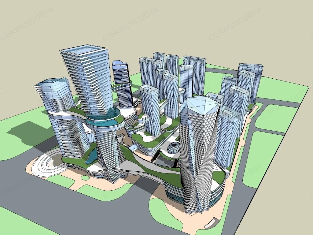 Modern CBD Office & Apartment Architecture Concept sketchup model preview - SketchupBox