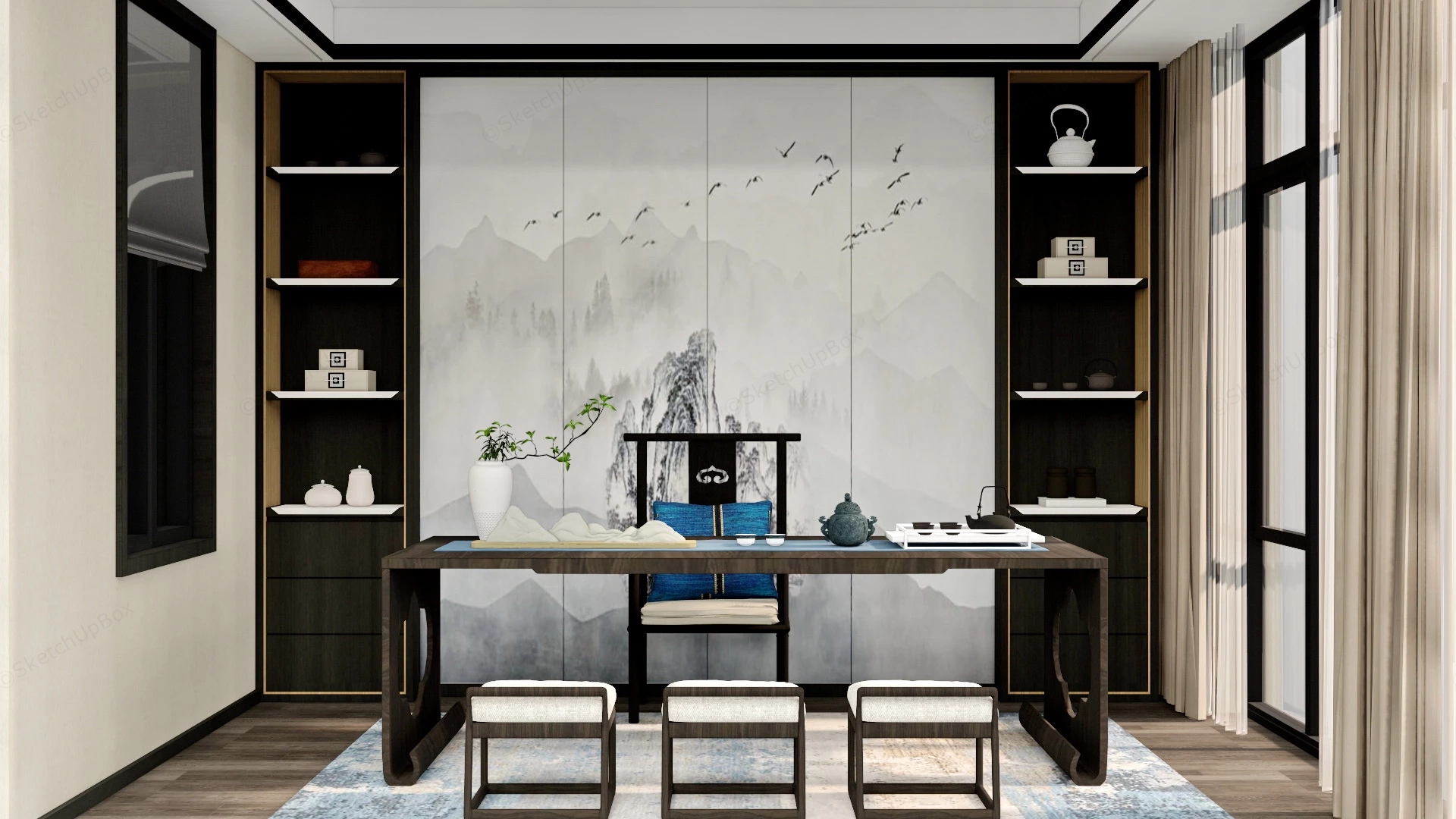 Small Chinese Style Tea Room sketchup model preview - SketchupBox