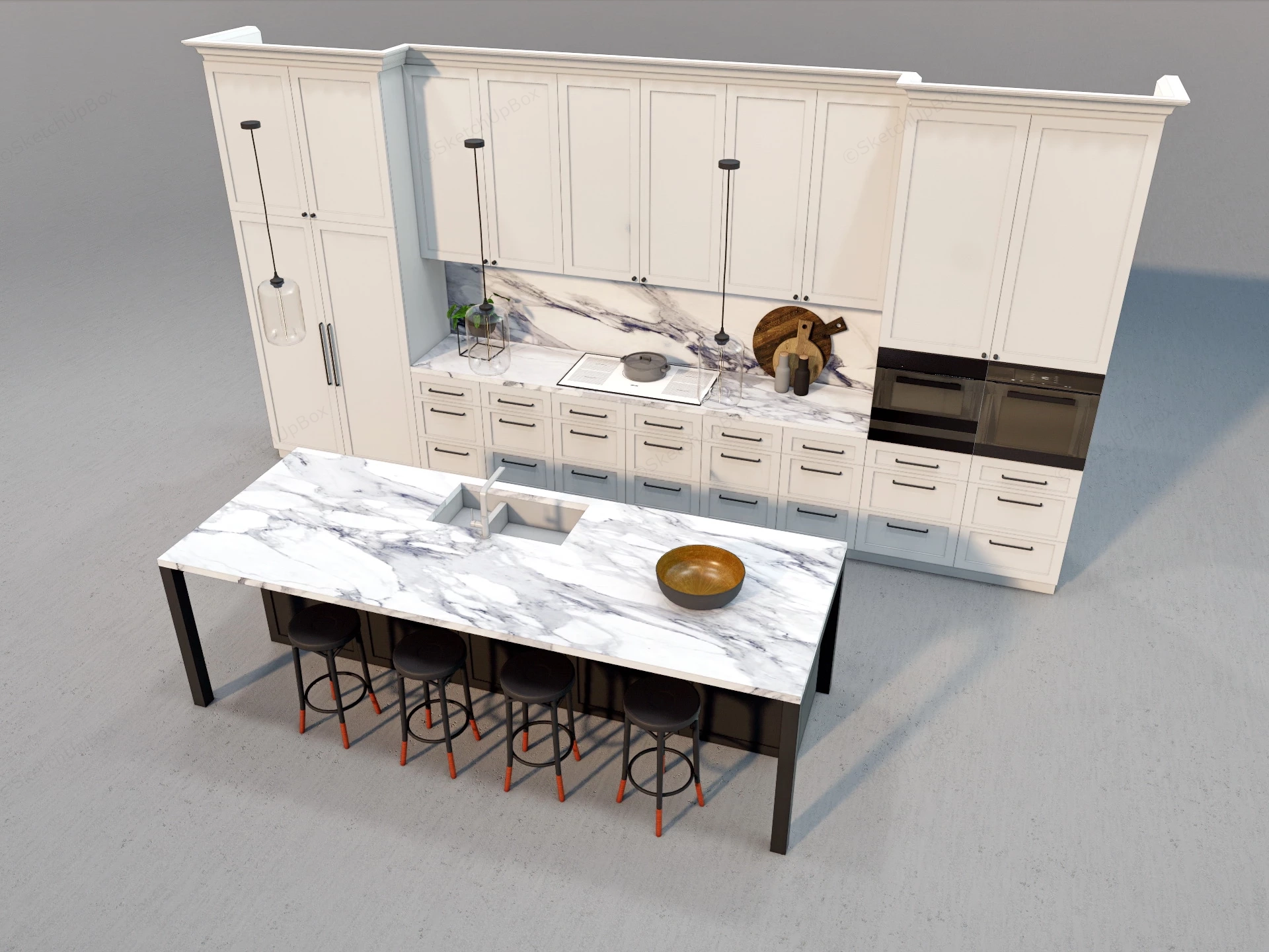 White Kitchen Cabinets With Island sketchup model preview - SketchupBox