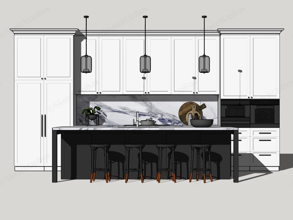 White Kitchen Cabinets With Island sketchup model preview - SketchupBox