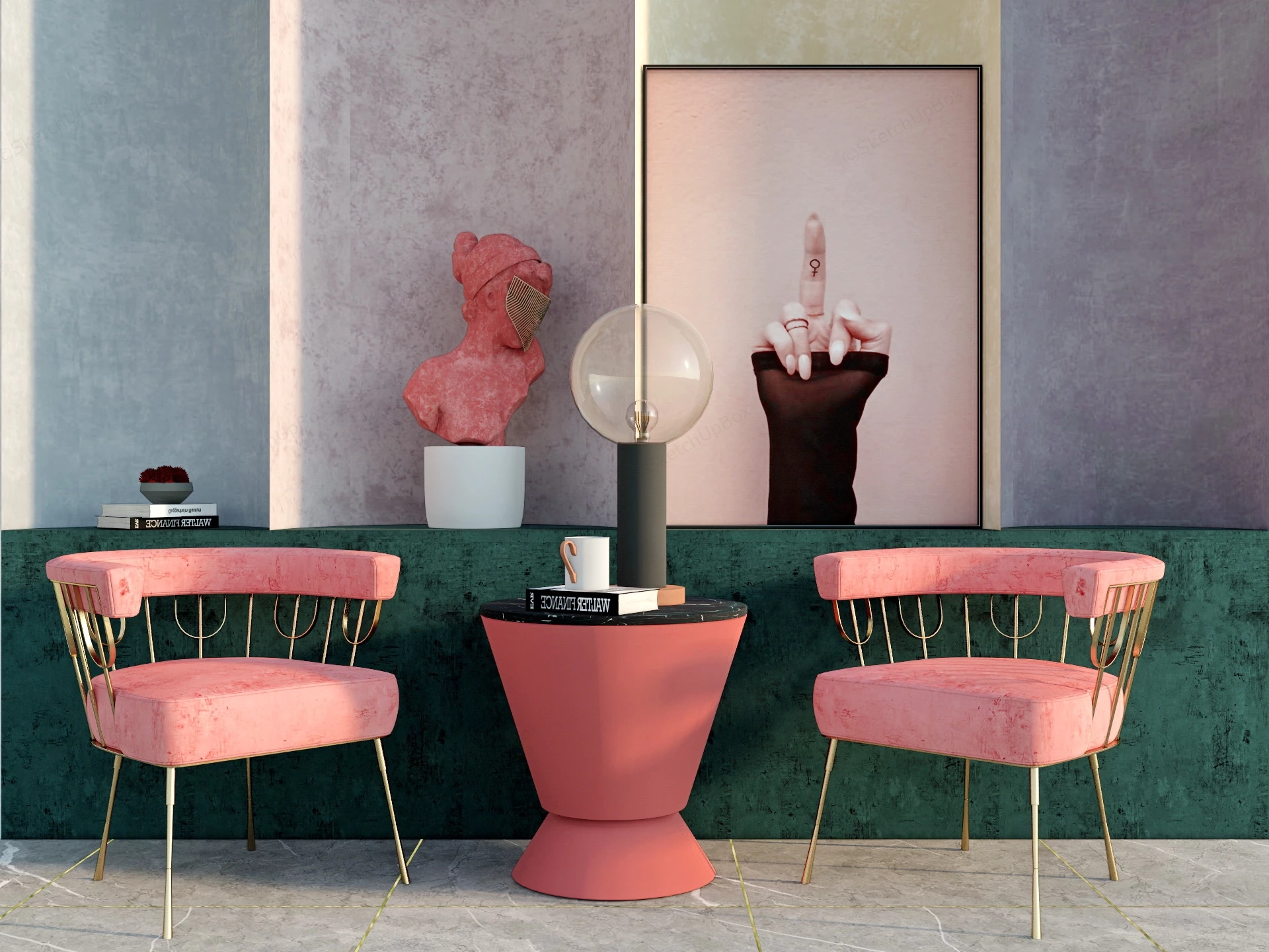 Luxury Accent Table And Chair Set sketchup model preview - SketchupBox