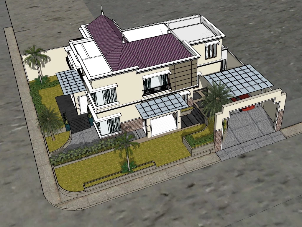Modern Tropical House sketchup model preview - SketchupBox