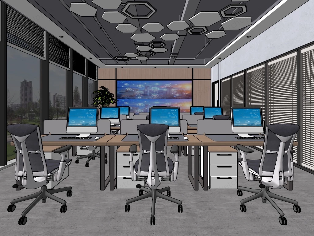 Small Monitoring Room Design sketchup model preview - SketchupBox