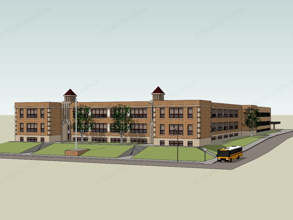 Elementary School Building sketchup model preview - SketchupBox