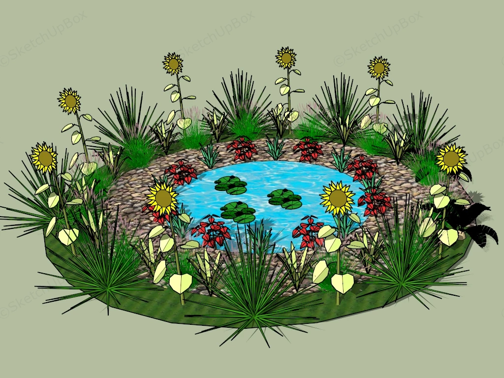 Small Round Garden Pond sketchup model preview - SketchupBox