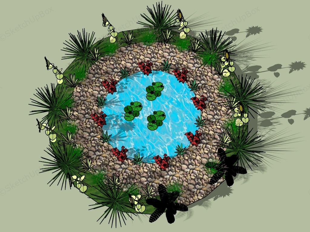 Small Round Garden Pond sketchup model preview - SketchupBox