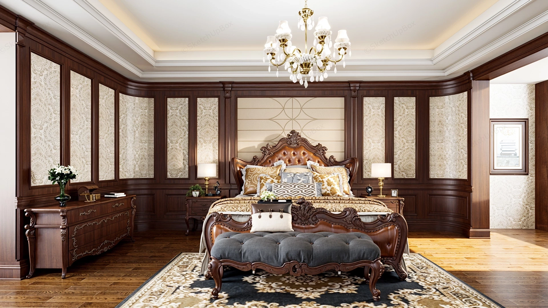 Luxury Classic Bedroom sketchup model preview - SketchupBox